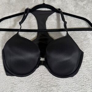 VICTORIAS SECRET 34D Black Lined Demi Double Push Up Bra‎ Racerback Front Close